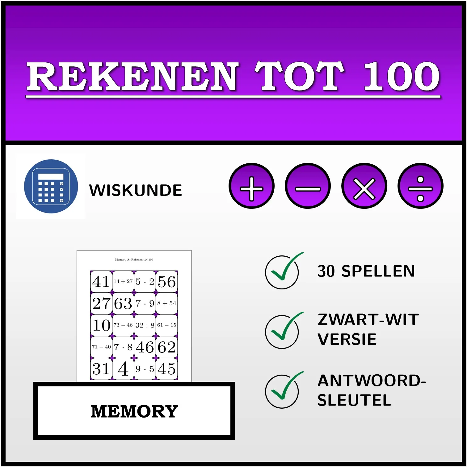 Memory: Rekenen tot 100