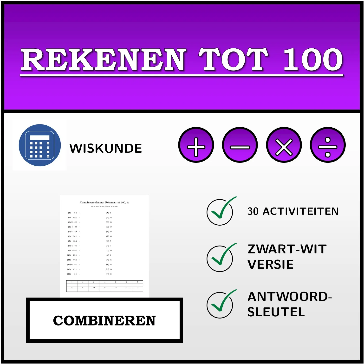 Combineeroefening: Rekenen tot 100