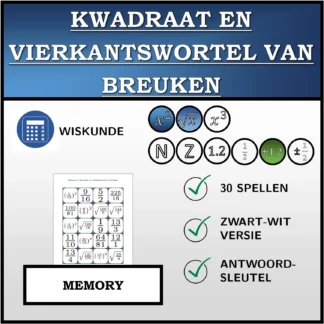 Memory: Kwadraat en vierkantswortel van breuken