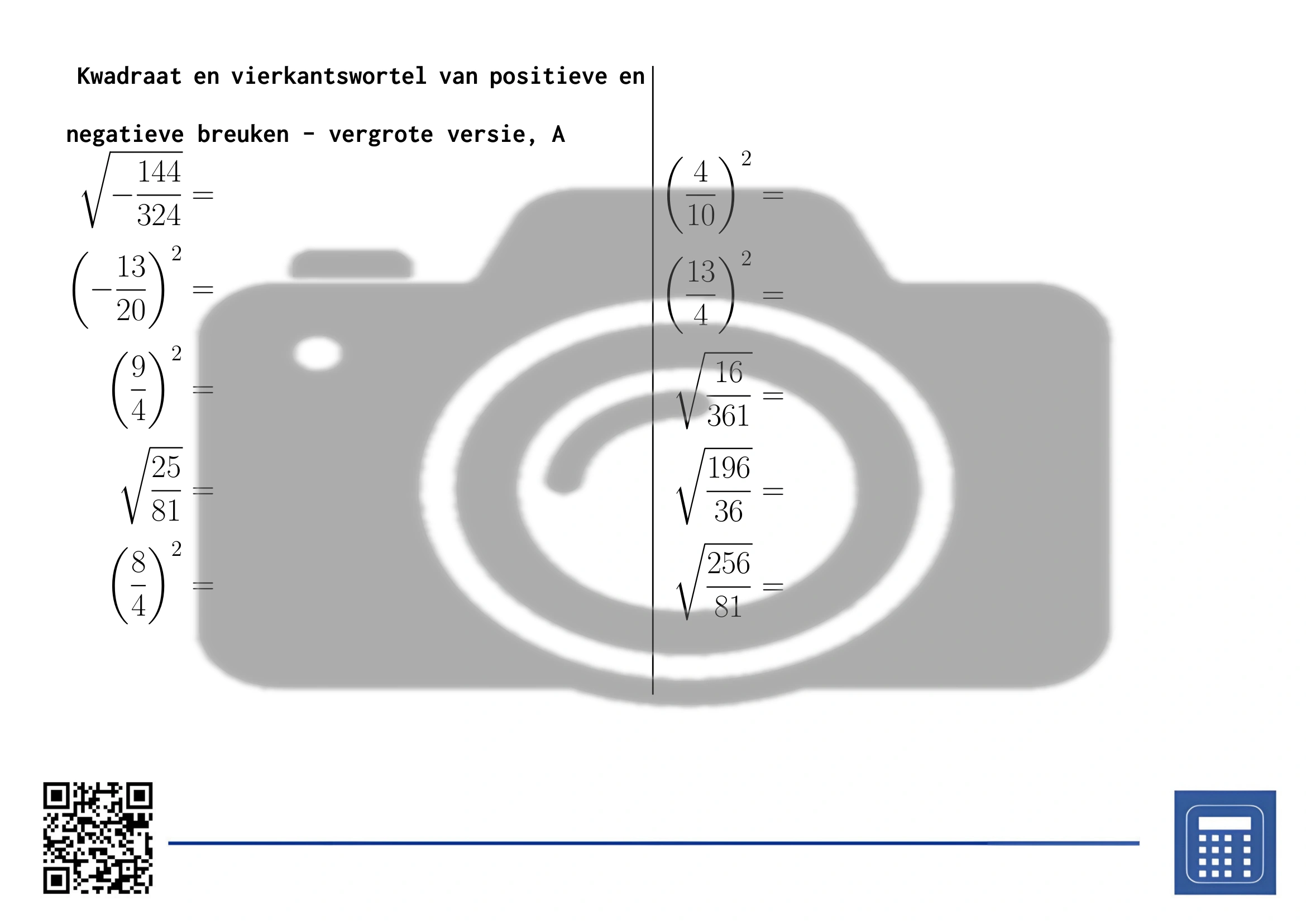 Werkblad: Kwadraat en vierkantswortel van positieve en negatieve breuken - Afbeelding 3