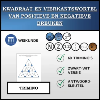Trimino: Kwadraat en vierkantswortel van positieve en negatieve breuken