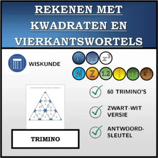 Trimino: Rekenen met kwadraten en vierkantswortels