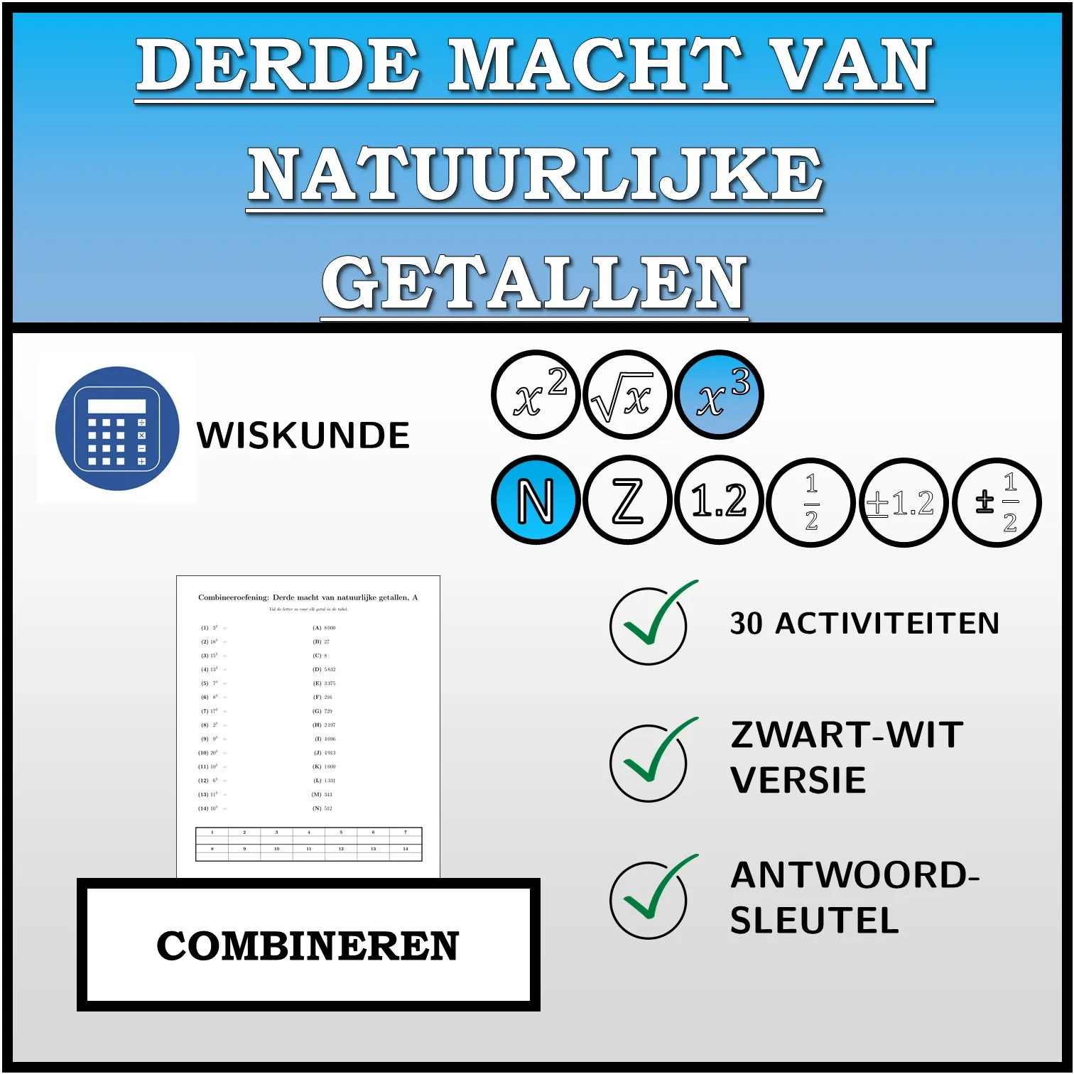 Combineeroefening: Derde macht van natuurlijke getallen