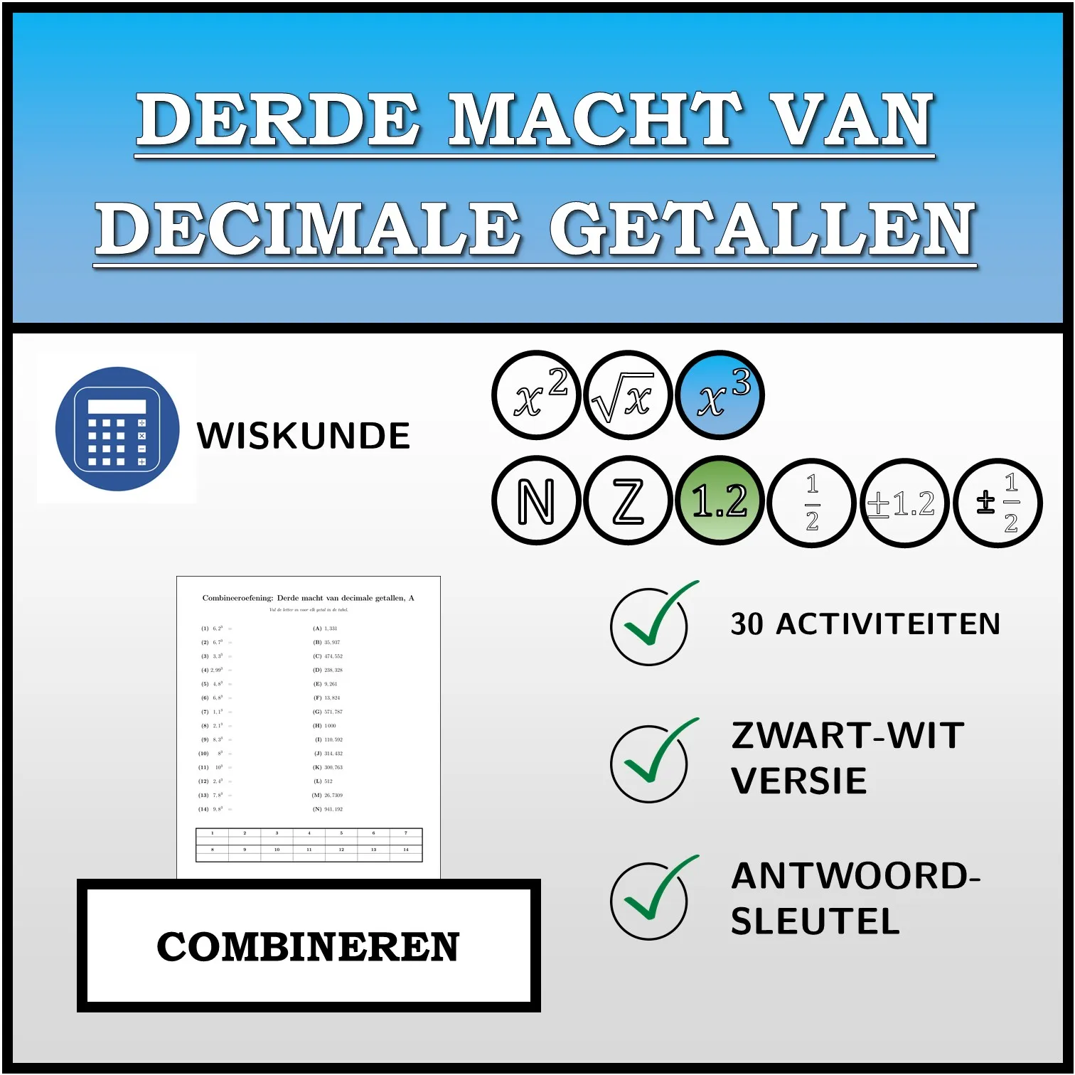 Combineeroefening: Derde macht van decimale getallen