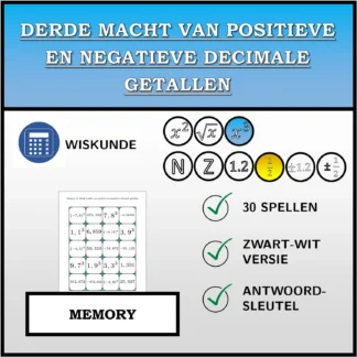 Memory: Derde macht van positieve en negatieve decimale getallen
