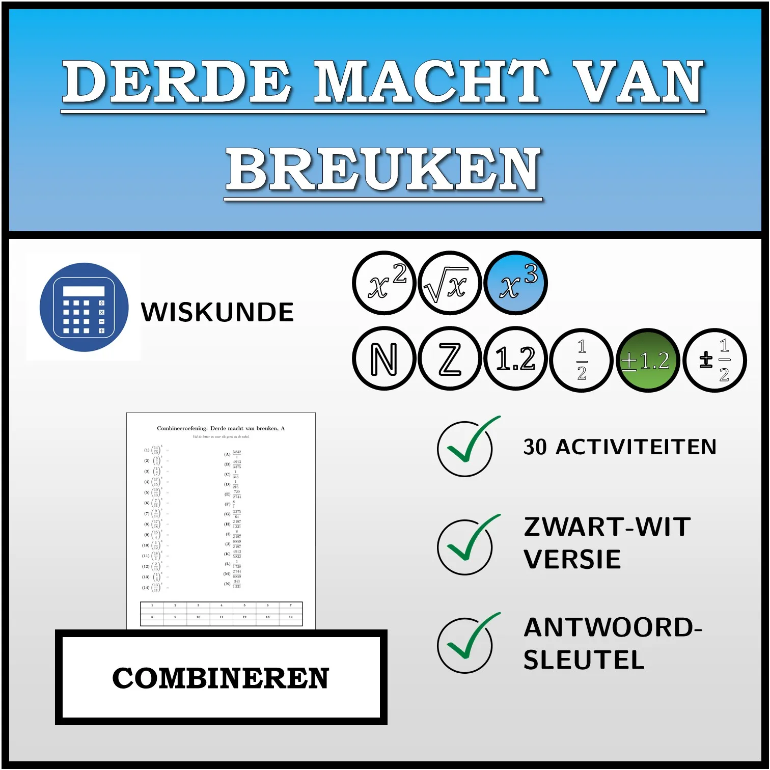 Combineeroefening: Derde macht van breuken