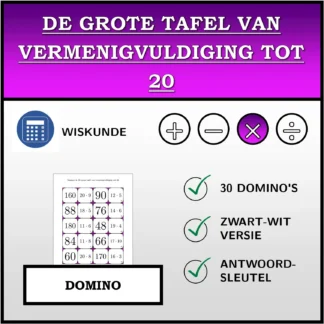 Domino: De grote tafel van vermenigvuldiging tot 20