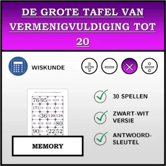 Memory: De grote tafel van vermenigvuldiging tot 20