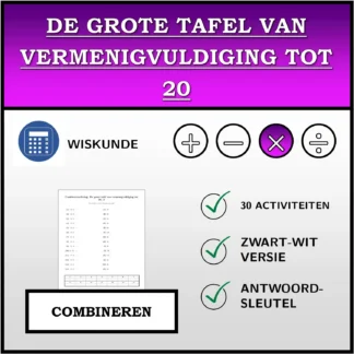 Combineeroefening: De grote tafel van vermenigvuldiging tot 20