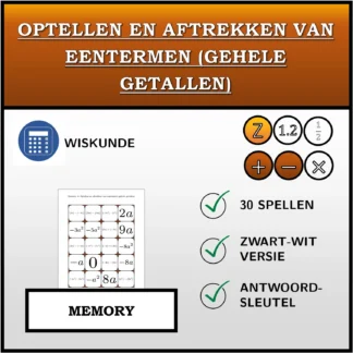 Memory: Optellen en aftrekken van eentermen (gehele getallen)