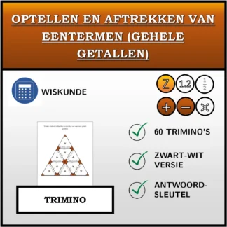 Trimino: Optellen en aftrekken van eentermen (gehele getallen)