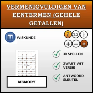 Memory: Vermenigvuldigen van eentermen (gehele getallen)