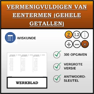 Werkblad: Vermenigvuldigen van eentermen (gehele getallen)