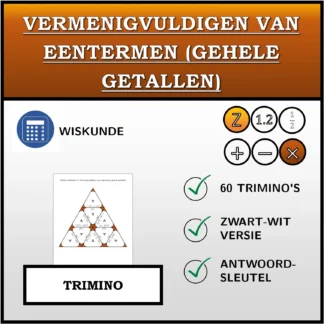 Trimino: Vermenigvuldigen van eentermen (gehele getallen)