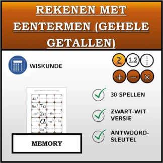 Memory: Rekenen met eentermen (gehele getallen)