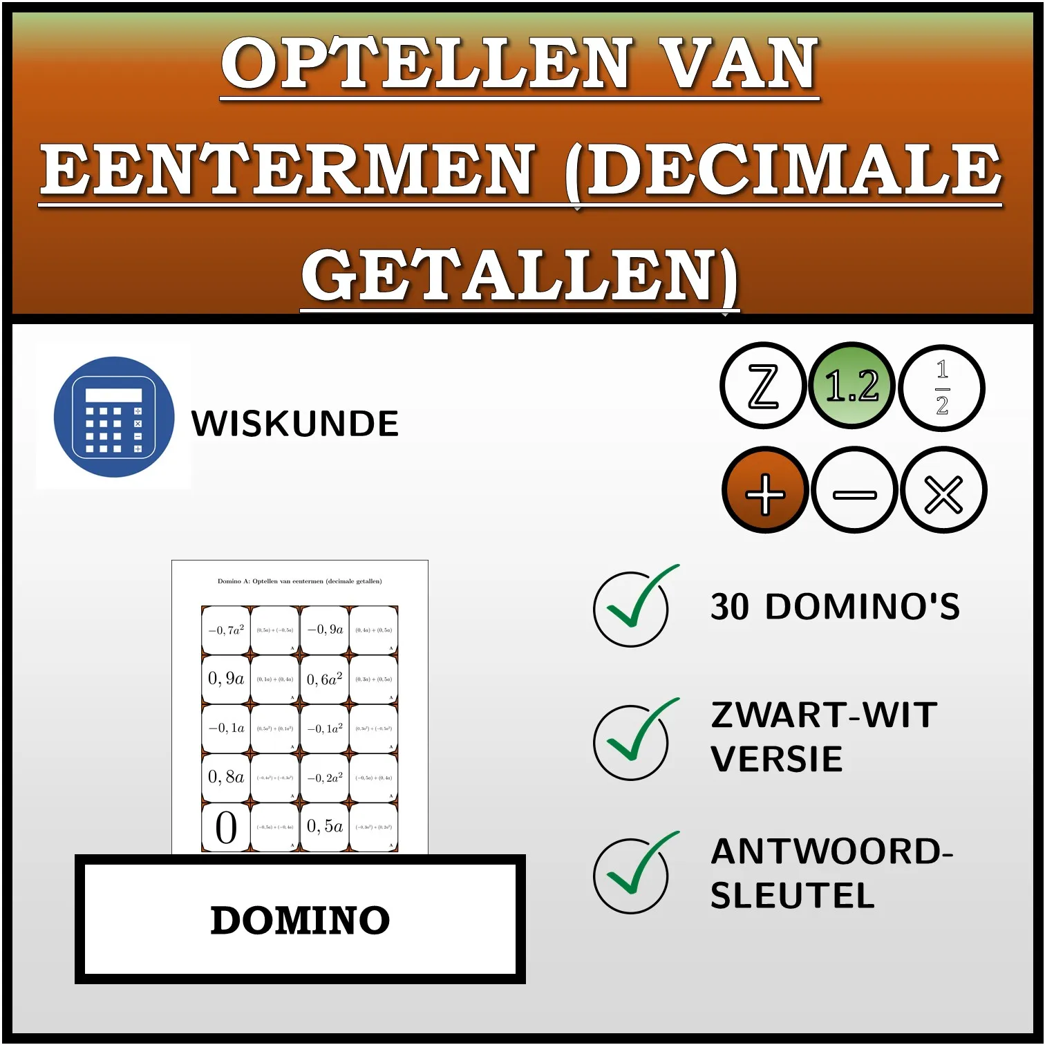 Domino: Optellen van eentermen (decimale getallen)