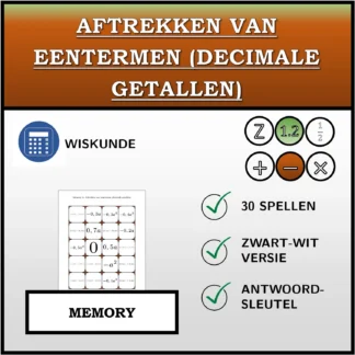 Memory: Aftrekken van eentermen (decimale getallen)