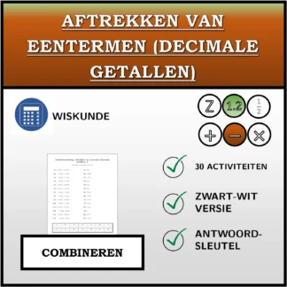 Combineeroefening: Aftrekken van eentermen (decimale getallen)