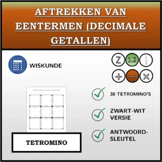 Tetromino: Aftrekken van eentermen (decimale getallen)