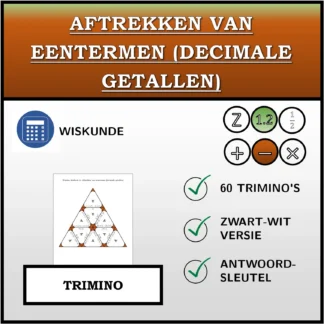 Trimino: Aftrekken van eentermen (decimale getallen)
