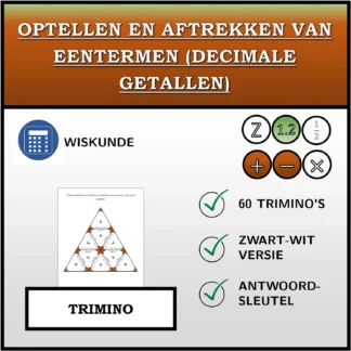Trimino: Optellen en aftrekken van eentermen (decimale getallen)