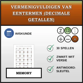Memory: Vermenigvuldigen van eentermen (decimale getallen)