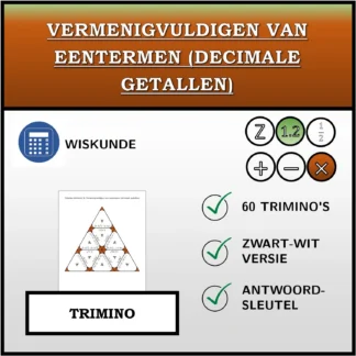 Trimino: Vermenigvuldigen van eentermen (decimale getallen)