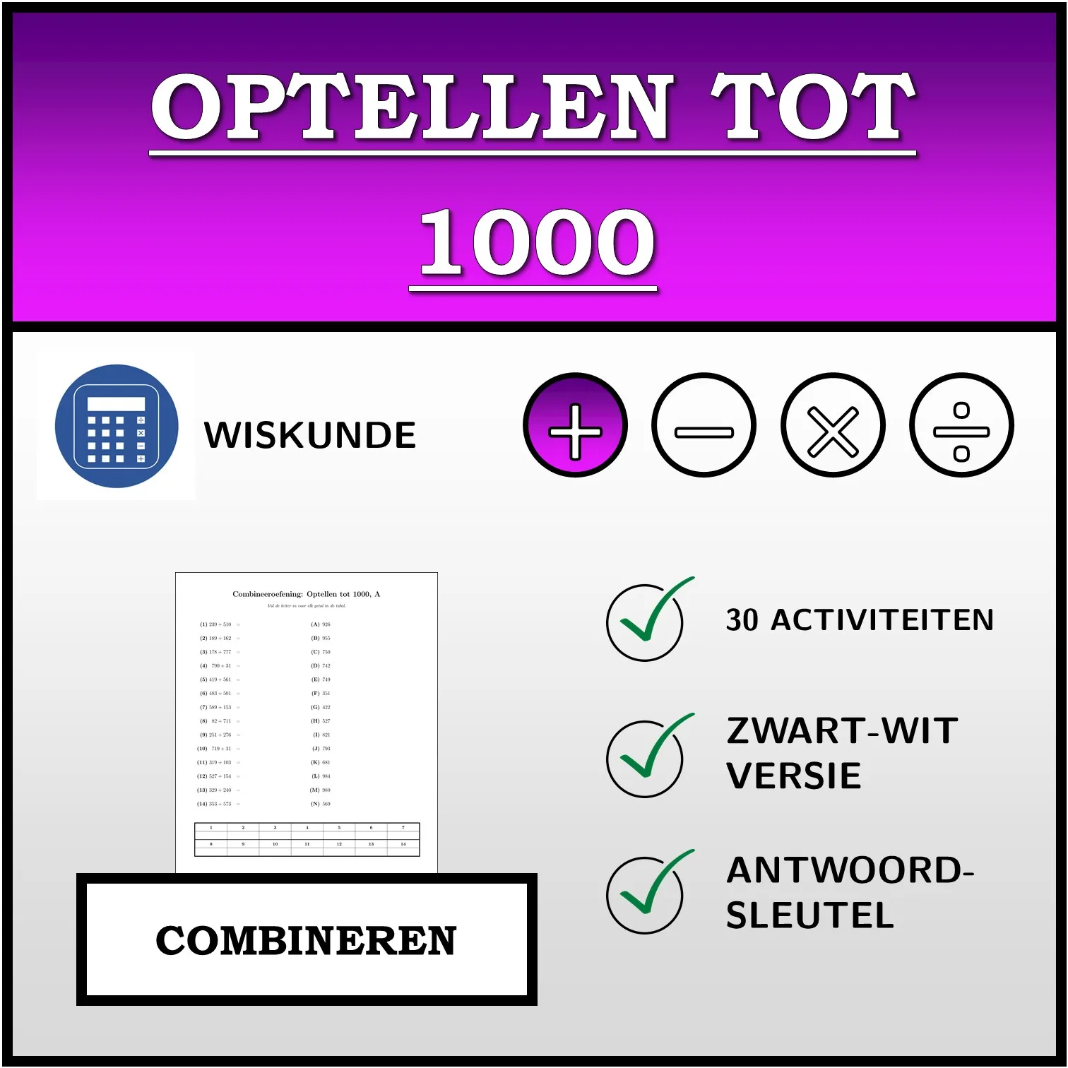 Combineeroefening: Optellen tot 1000