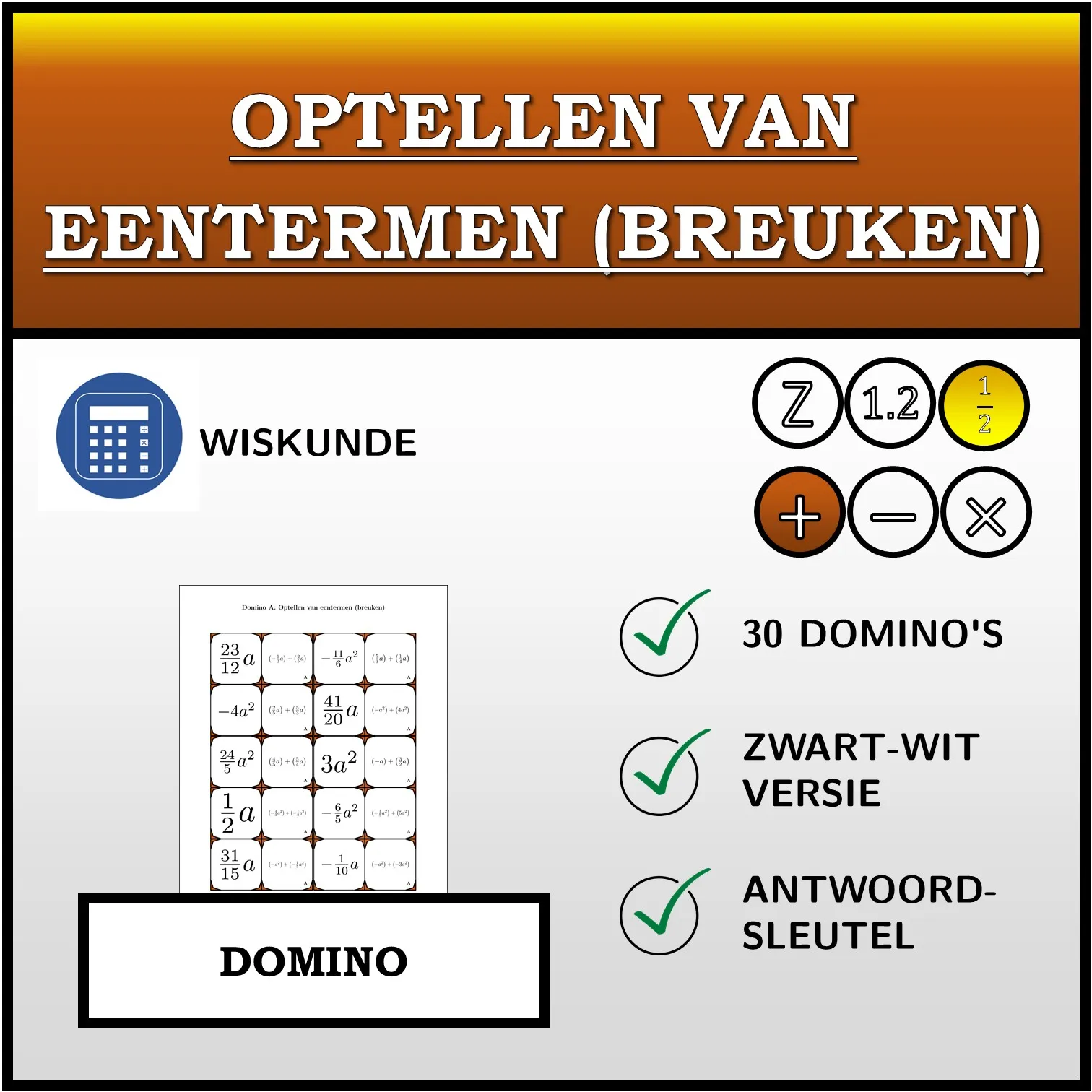 Domino: Optellen van eentermen (breuken)