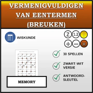 Memory: Vermenigvuldigen van eentermen (breuken)