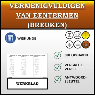 Werkblad: Vermenigvuldigen van eentermen (breuken)