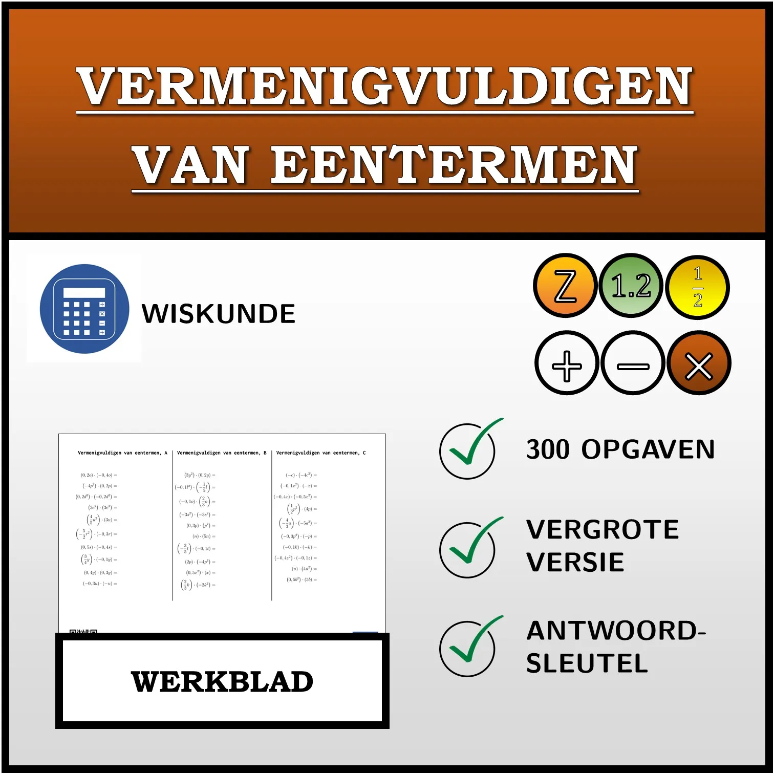 Werkblad: Vermenigvuldigen van eentermen