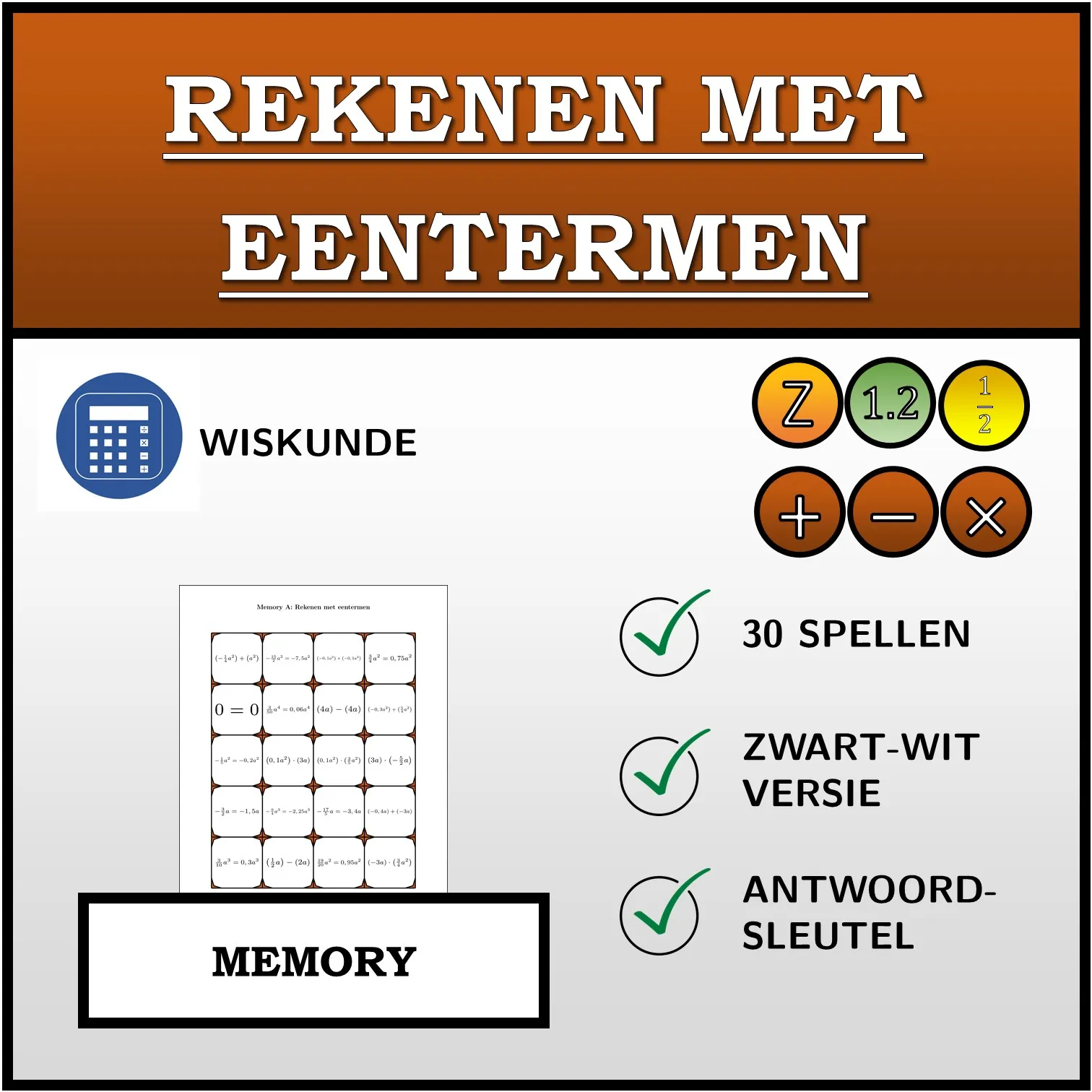 Memory: Rekenen met eentermen