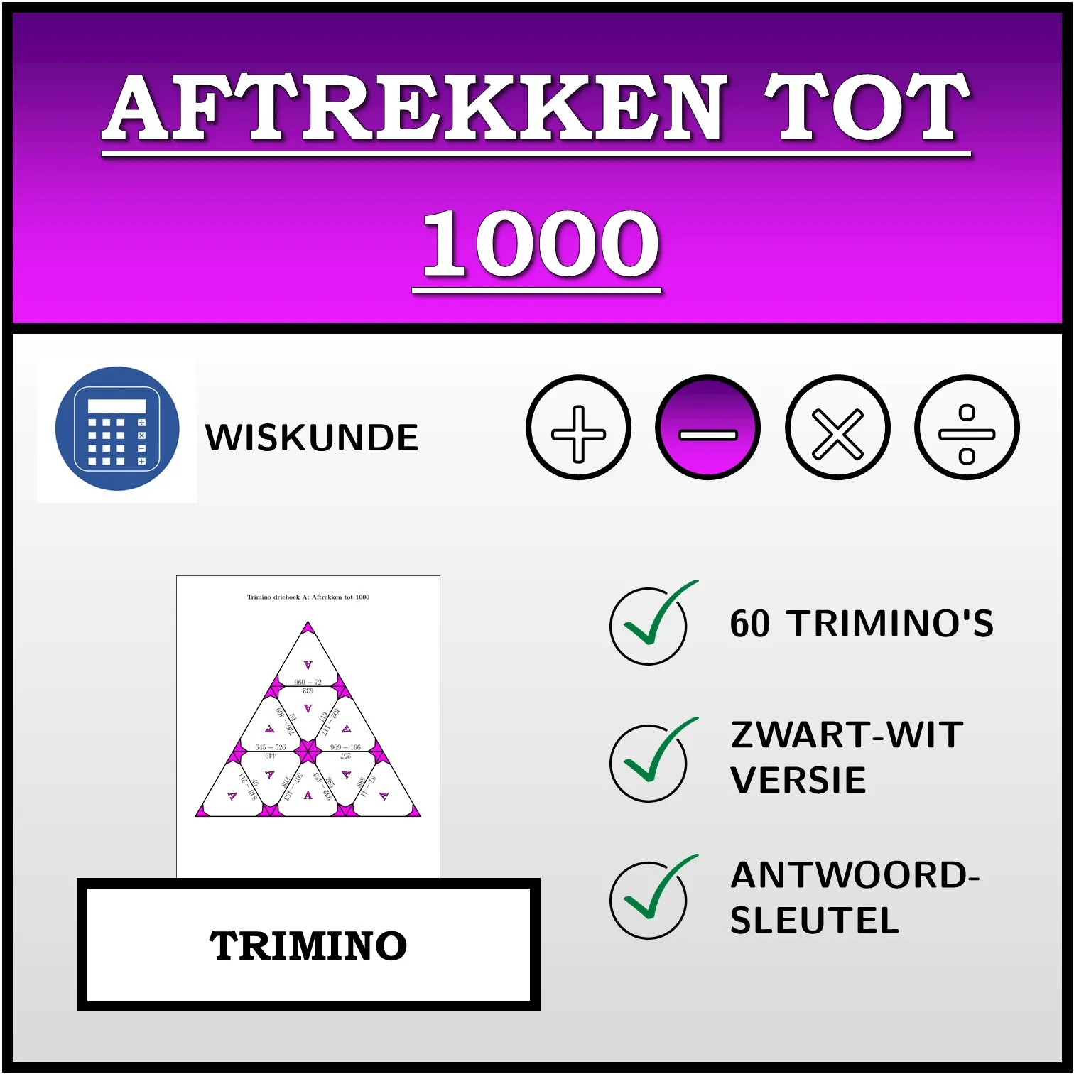 Trimino: Aftrekken tot 1000