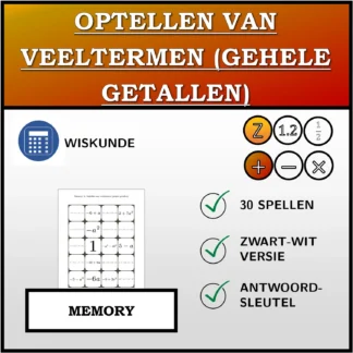 Memory: Optellen van veeltermen (gehele getallen)