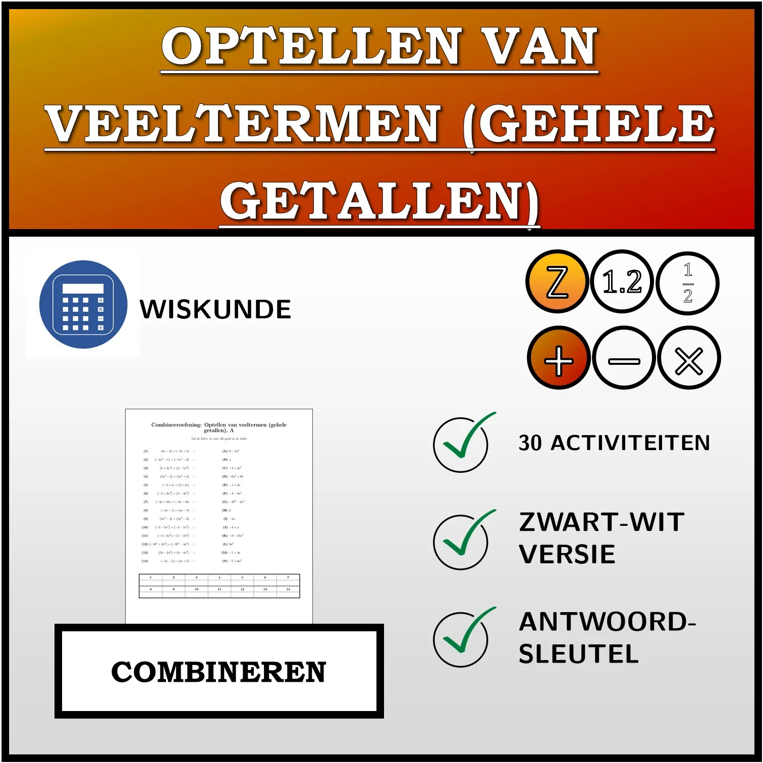 Combineeroefening: Optellen van veeltermen (gehele getallen)
