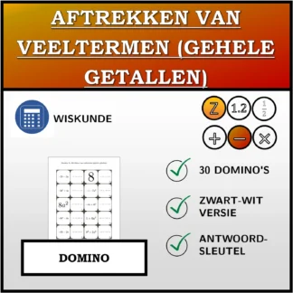 Domino: Aftrekken van veeltermen (gehele getallen)