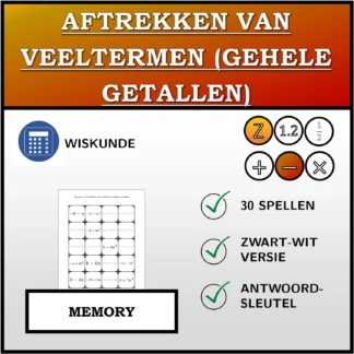 Memory: Aftrekken van veeltermen (gehele getallen)