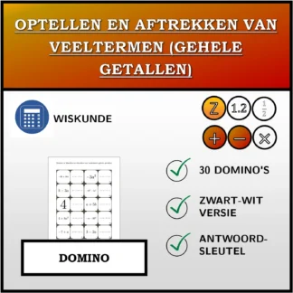 Domino: Optellen en aftrekken van veeltermen (gehele getallen)