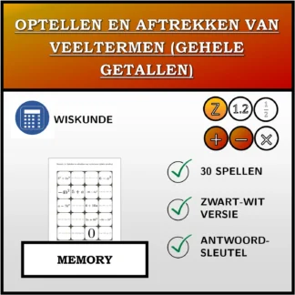 Memory: Optellen en aftrekken van veeltermen (gehele getallen)