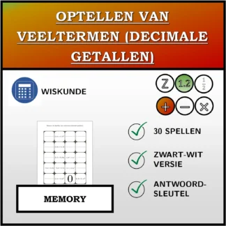 Memory: Optellen van veeltermen (decimale getallen)