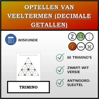 Trimino: Optellen van veeltermen (decimale getallen)