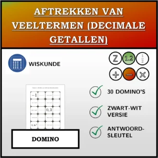 Domino: Aftrekken van veeltermen (decimale getallen)