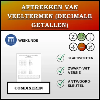 Combineeroefening: Aftrekken van veeltermen (decimale getallen)