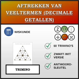 Trimino: Aftrekken van veeltermen (decimale getallen)
