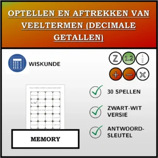 Memory: Optellen en aftrekken van veeltermen (decimale getallen)