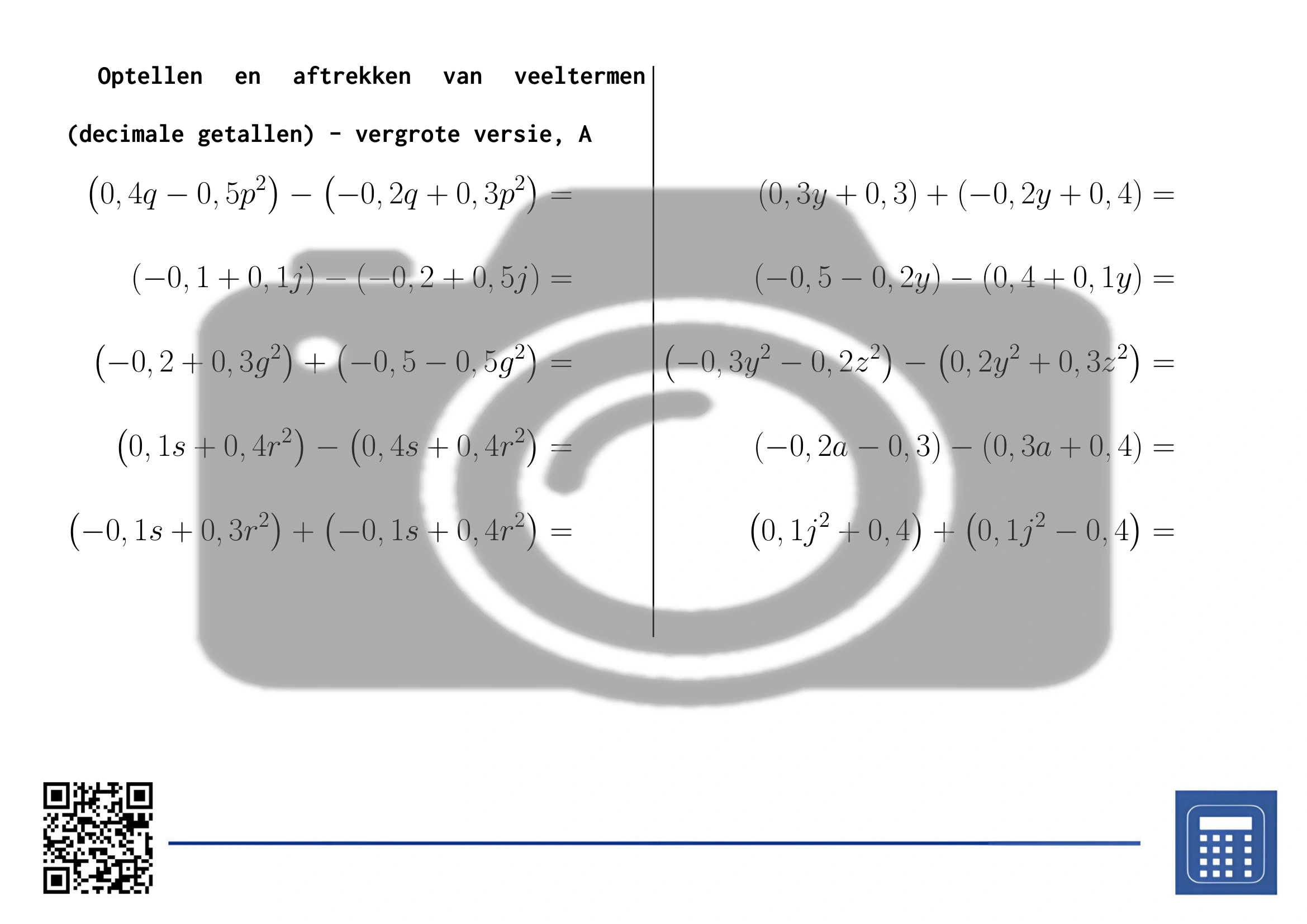 Werkblad: Optellen en aftrekken van veeltermen (decimale getallen) - Afbeelding 3