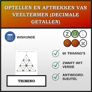 Trimino: Optellen en aftrekken van veeltermen (decimale getallen)