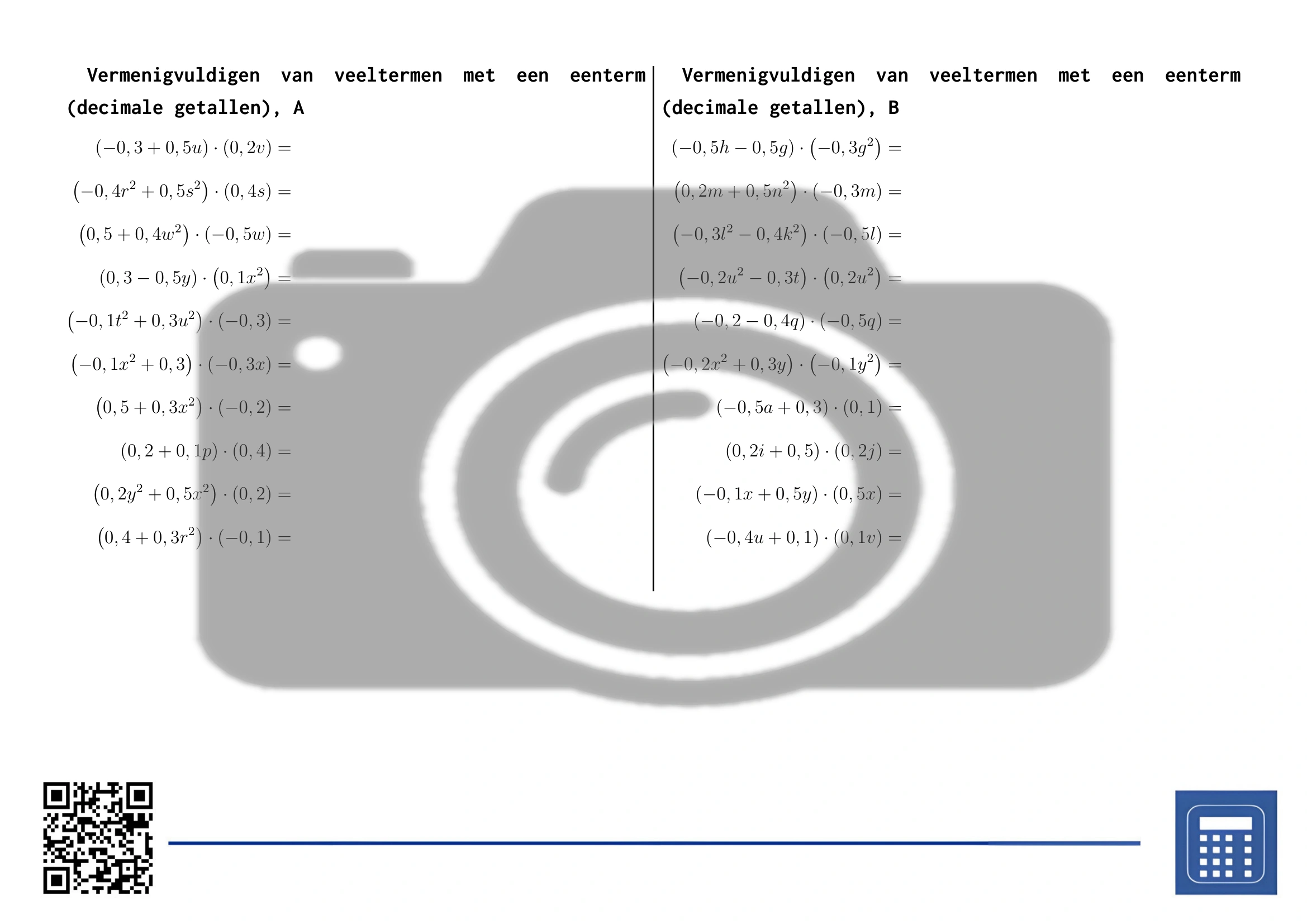 Werkblad: Vermenigvuldigen van veeltermen met een eenterm (decimale getallen) - Afbeelding 2