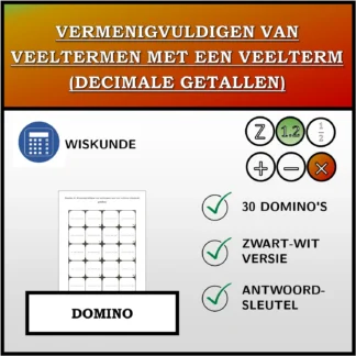 Domino: Vermenigvuldigen van veeltermen met een veelterm (decimale getallen)